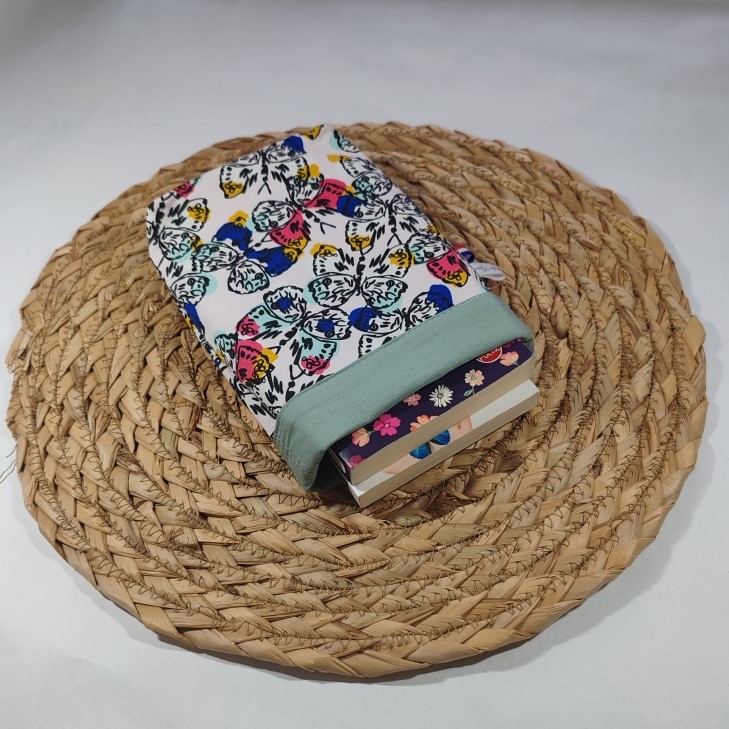 Pochette livre Poche « Papillon Rose Pâle » Coton BIO